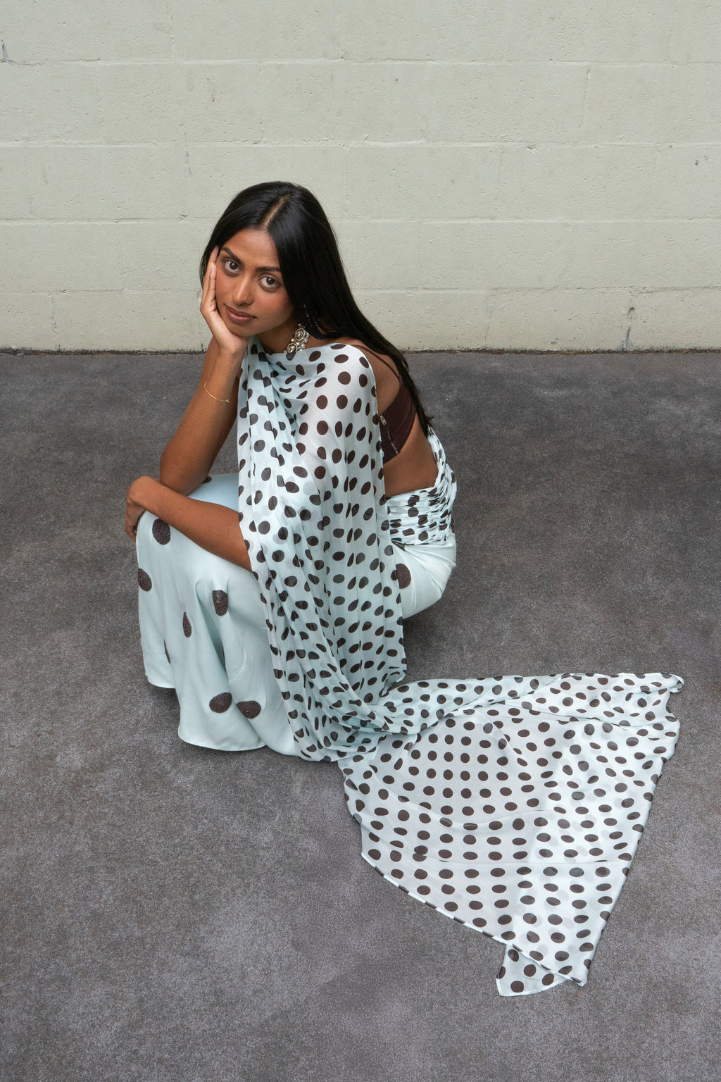 Spot Saree Skirt Sky