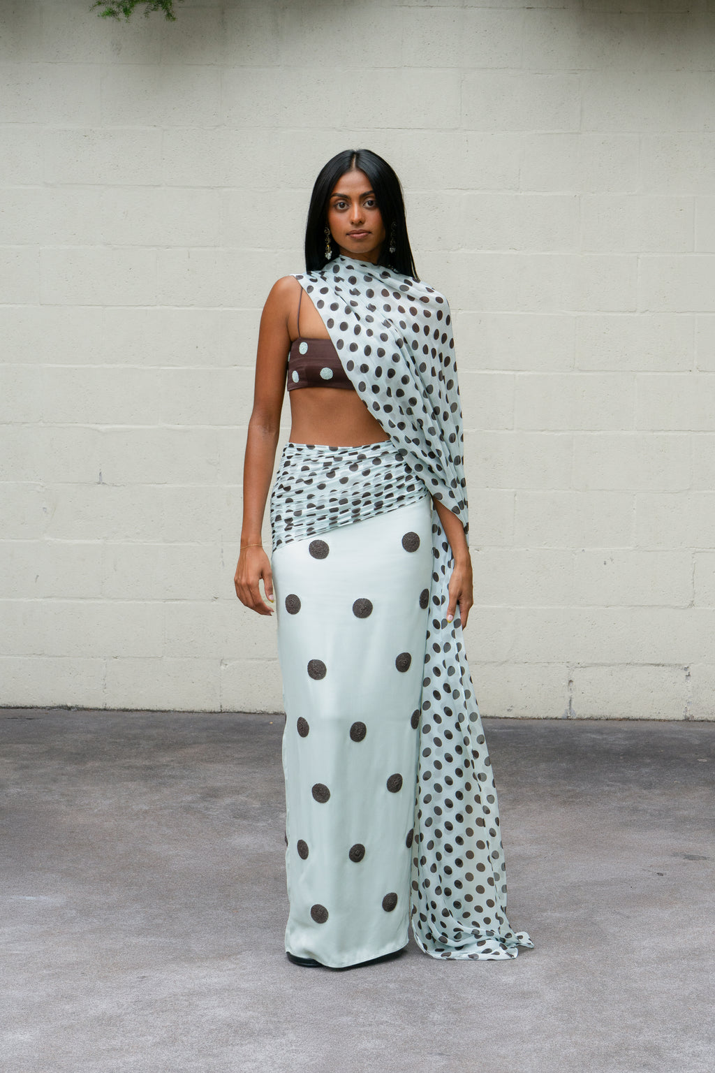 Spot Saree Skirt Sky