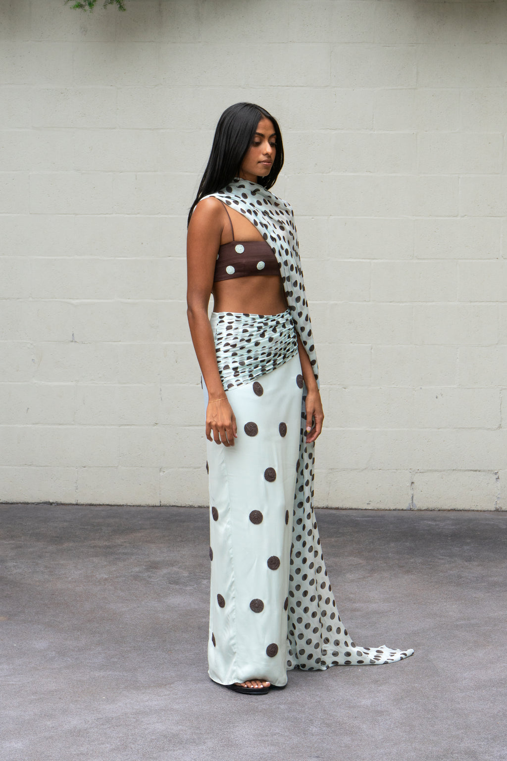 Spot Saree Skirt Sky