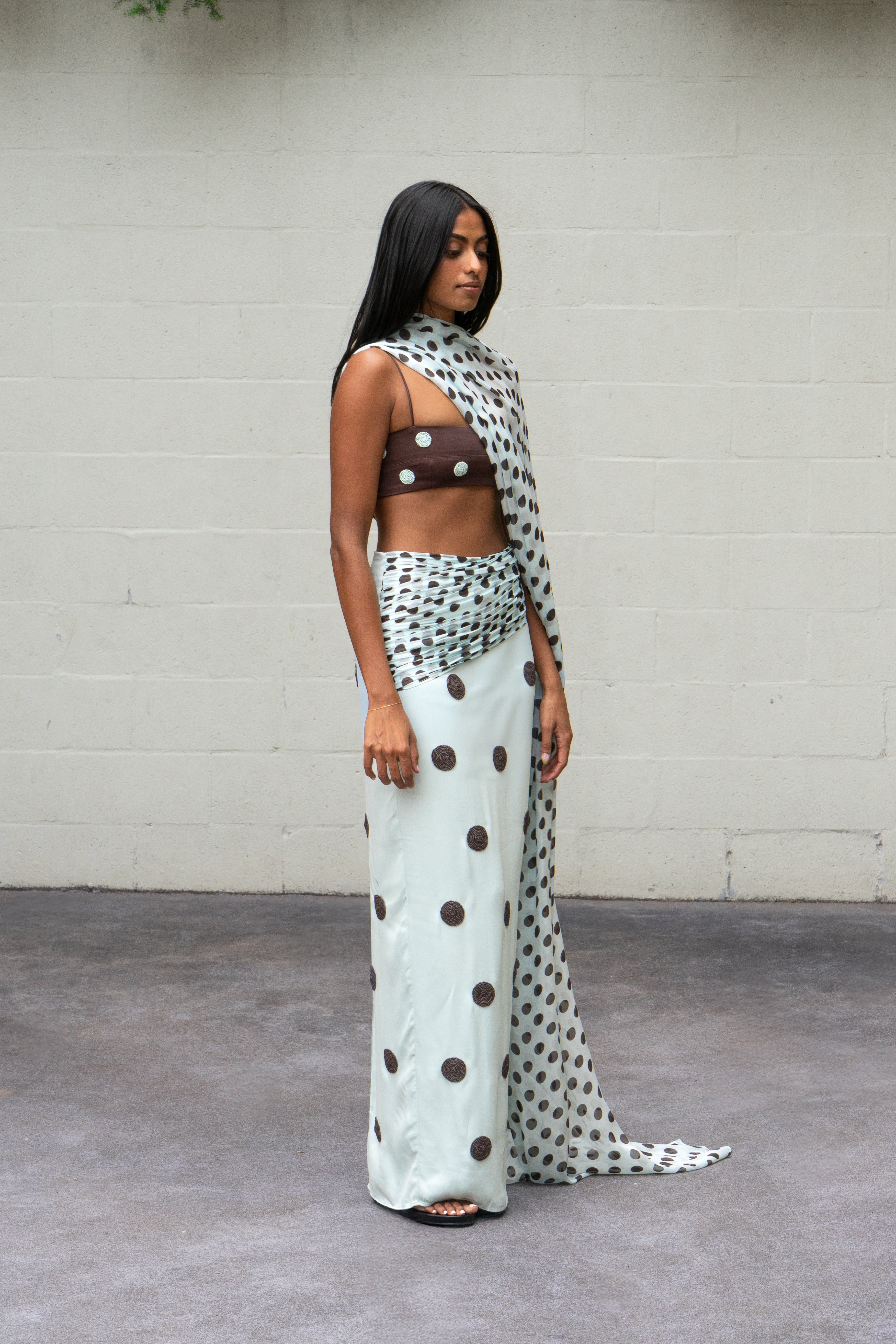 Spot Saree Skirt Sky