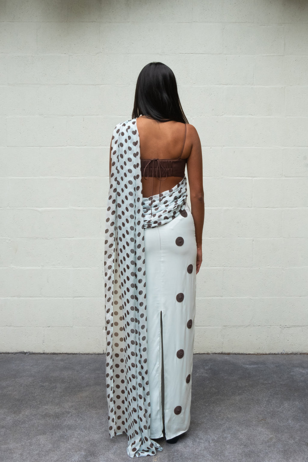 Spot Saree Skirt Sky