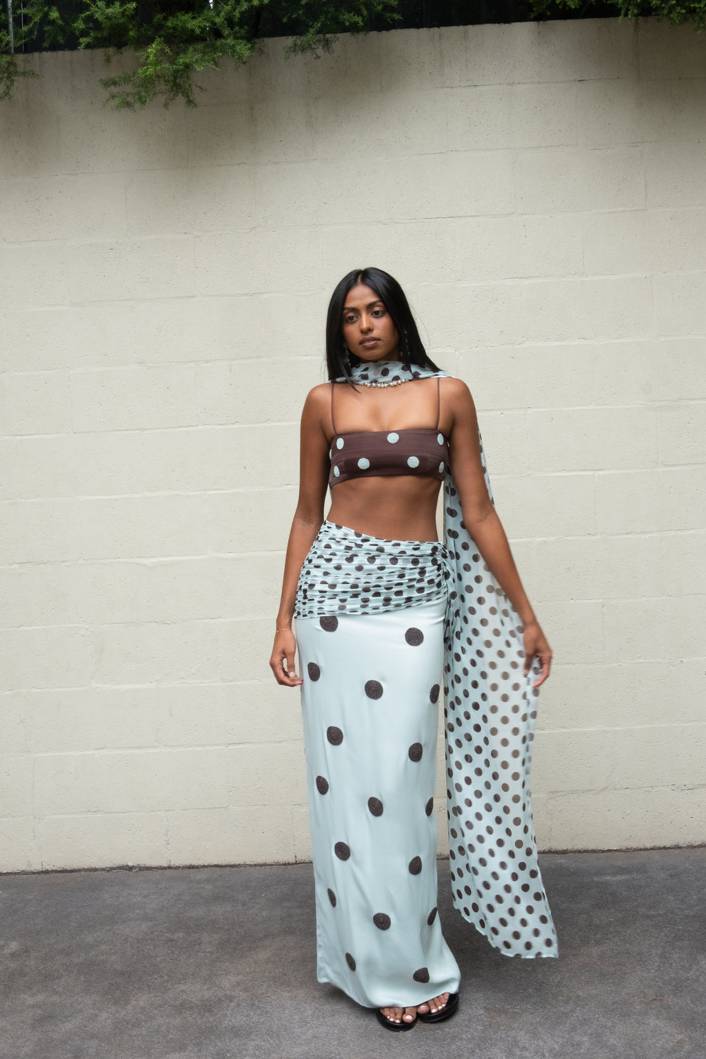 Spot Saree Skirt Sky