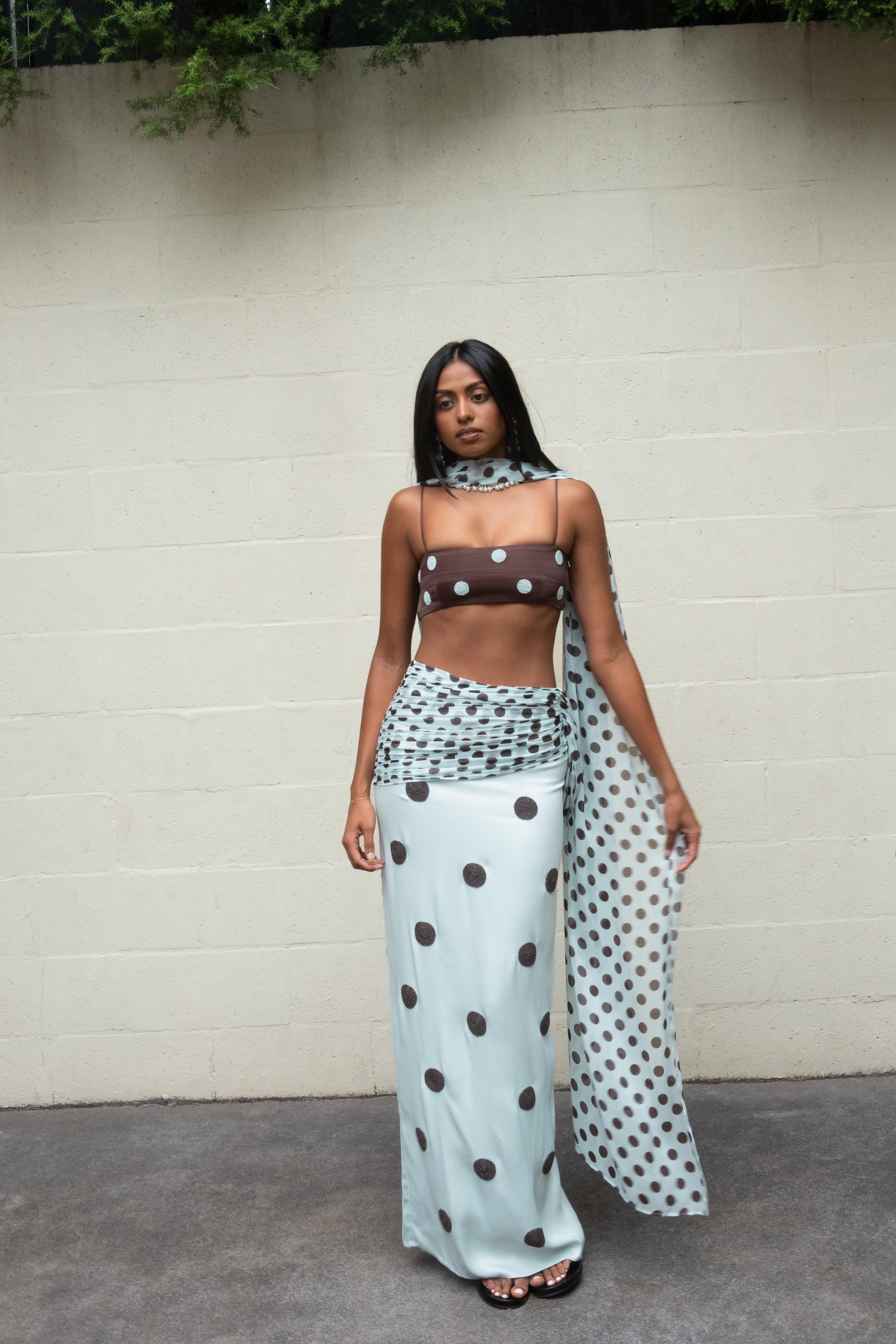 Spot Saree Skirt Sky