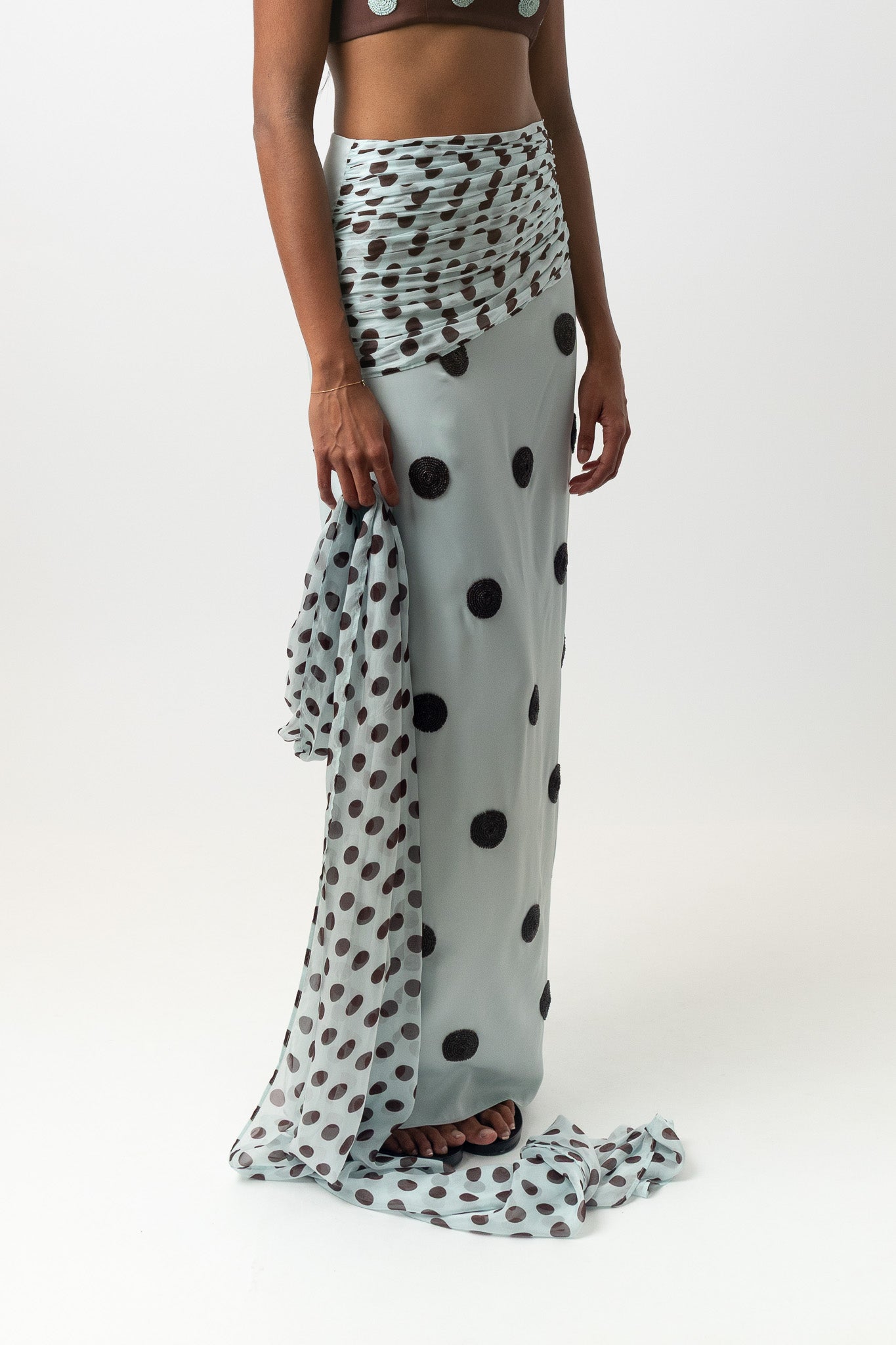 Spot Saree Skirt Sky