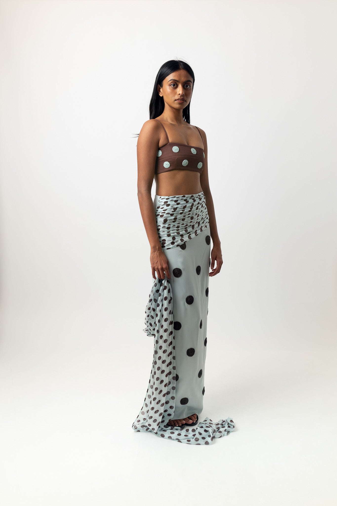 Spot Saree Skirt Sky