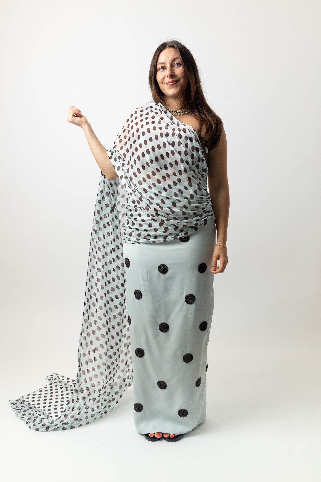 Spot Saree Skirt Sky
