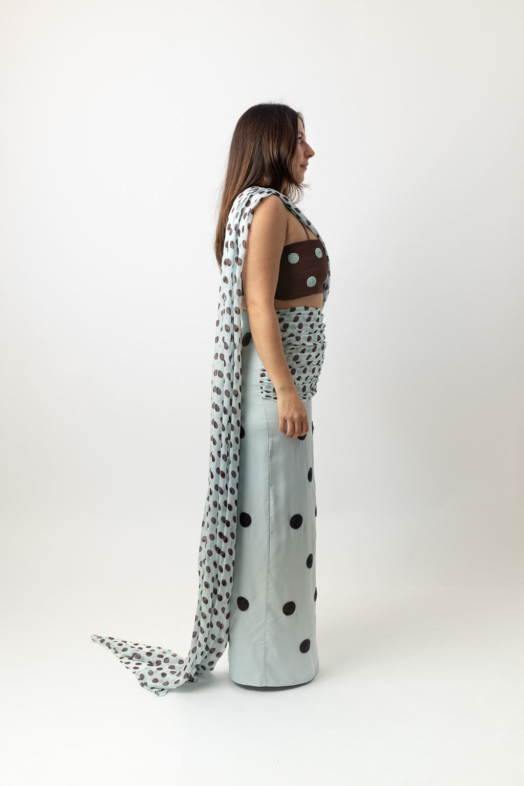 Spot Saree Skirt Sky