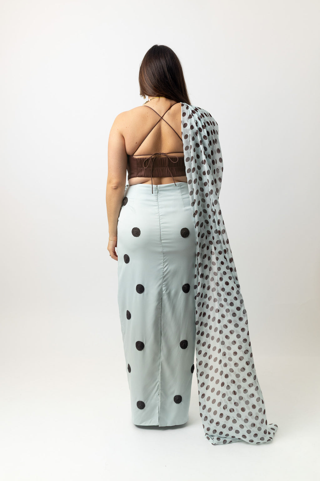 Spot Saree Skirt Sky