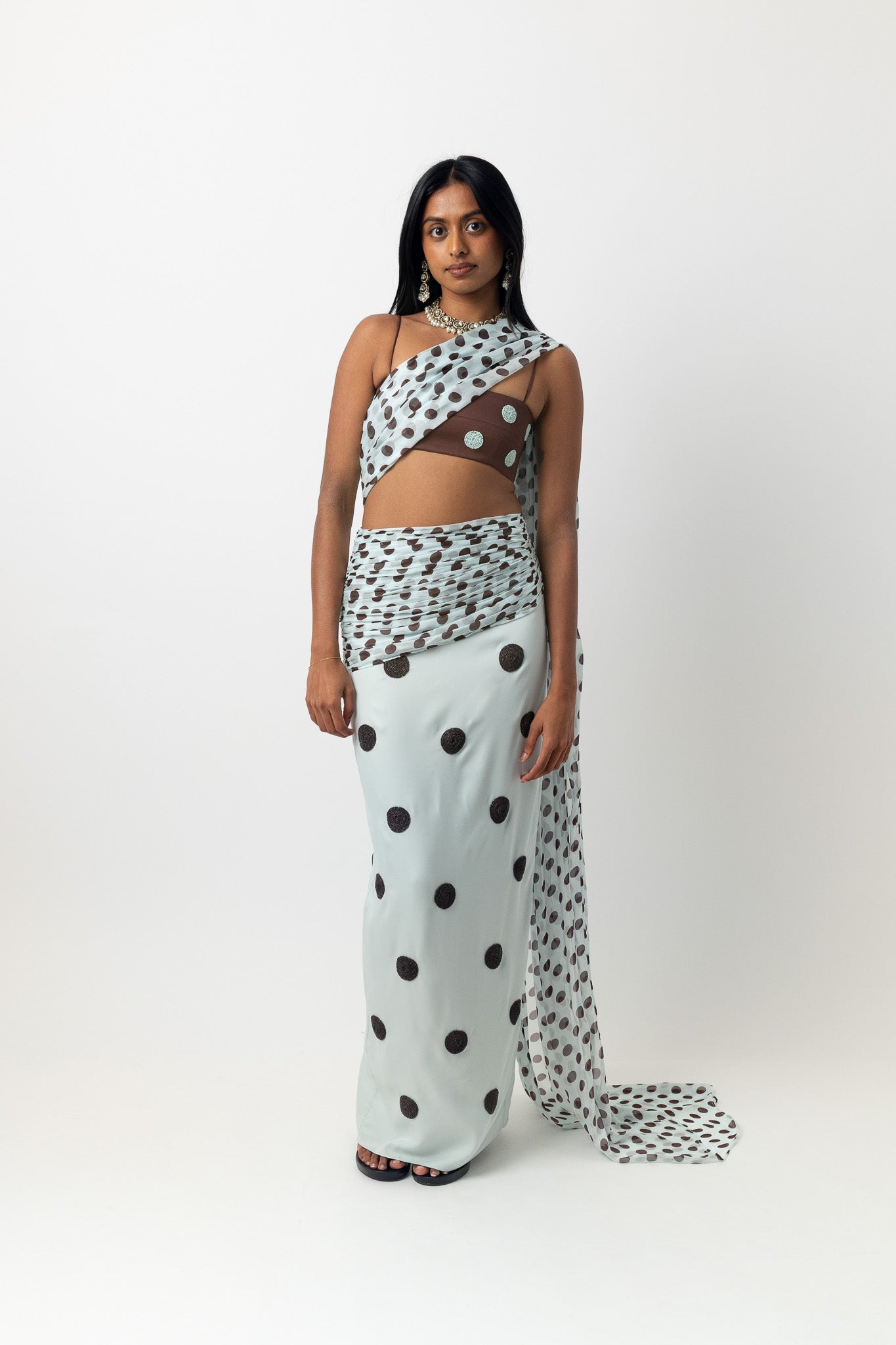 Spot Saree Skirt Sky