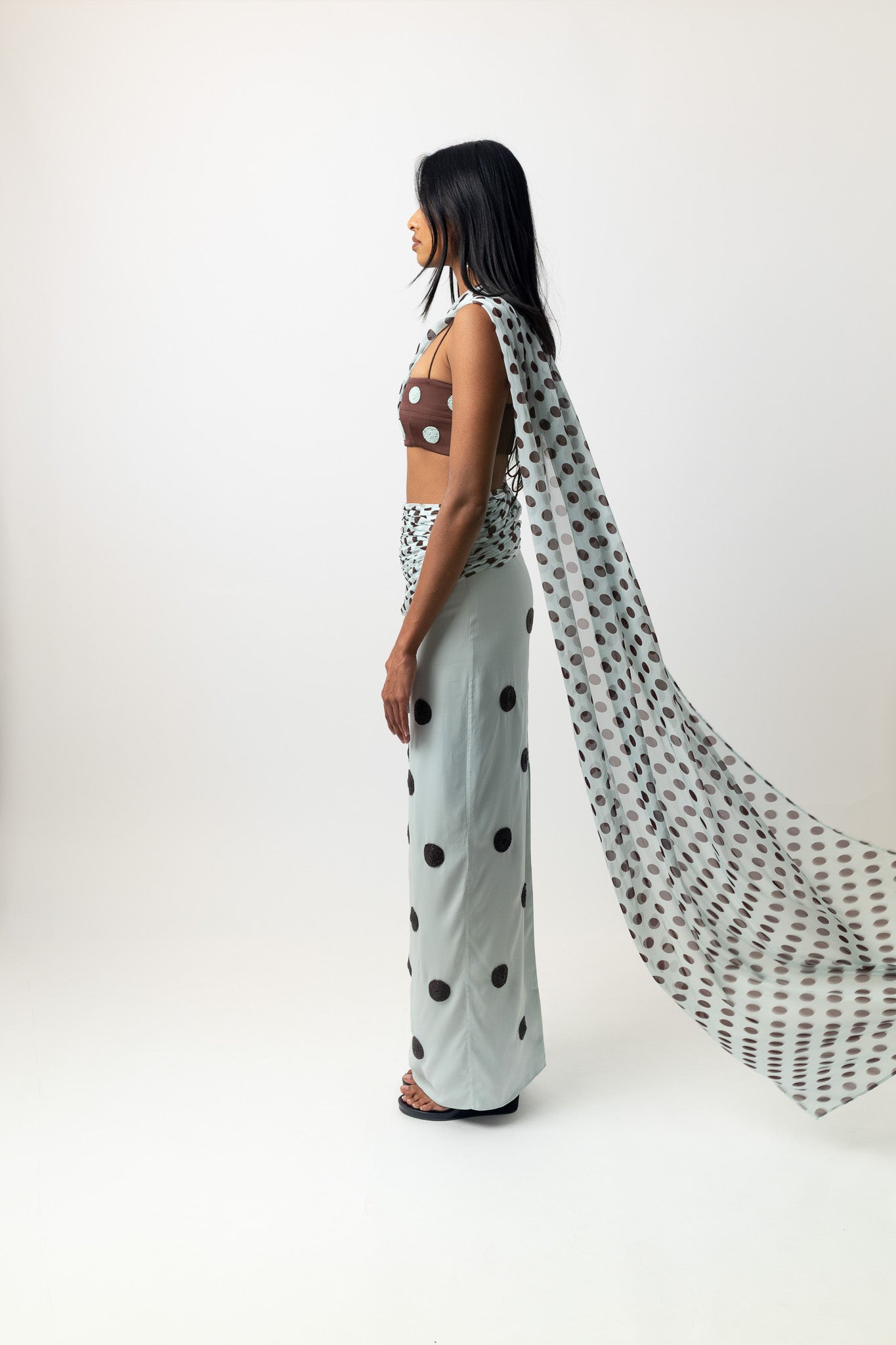 Spot Saree Skirt Sky