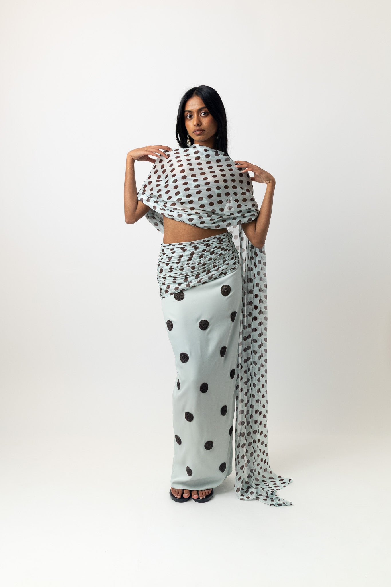 Spot Saree Skirt Sky