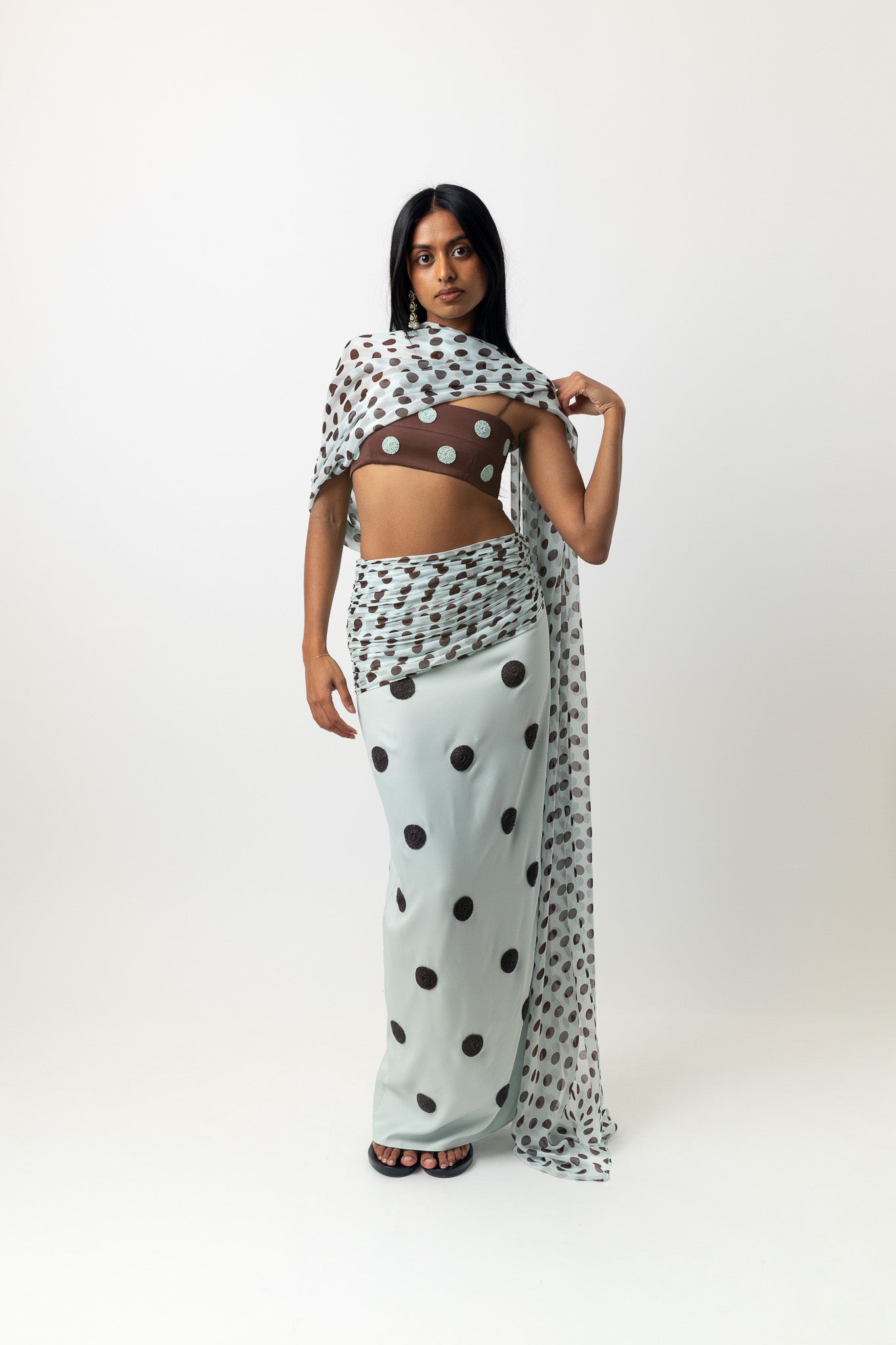 Spot Saree Skirt Sky
