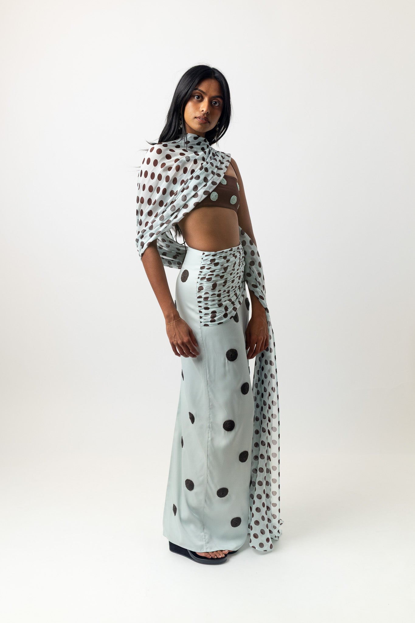 Spot Saree Skirt Sky